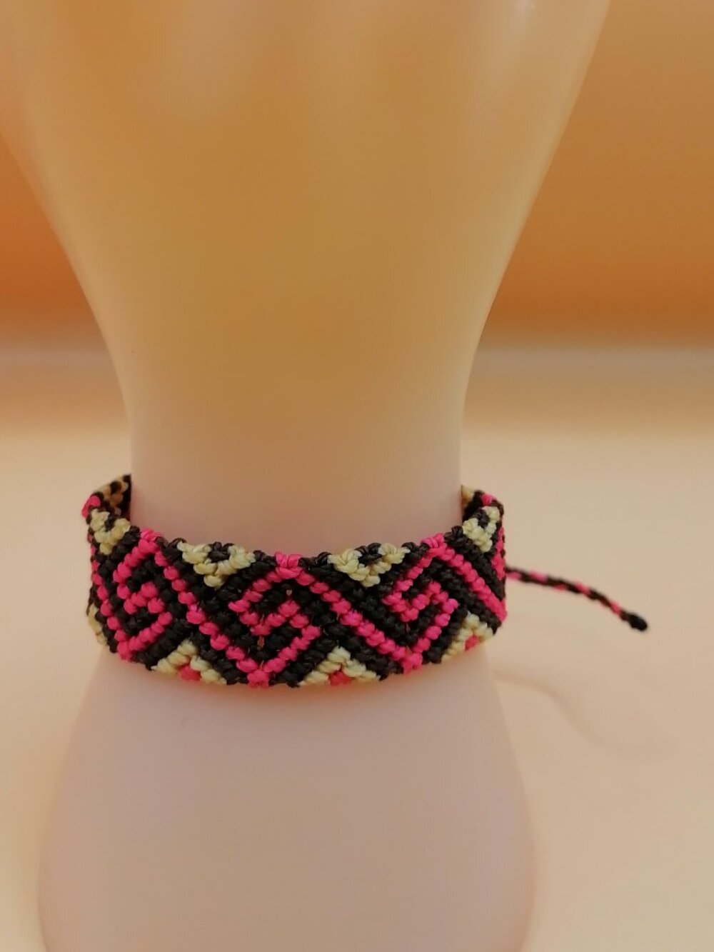 Inca Labyrinth Bracelet Woven Macrame Adjustable Pink Black